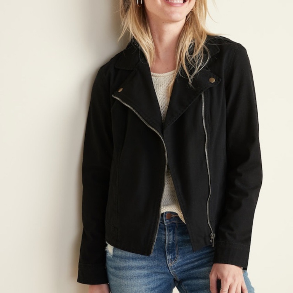 Old Navy Canvas Moto Zip Jacket Black Sz XS